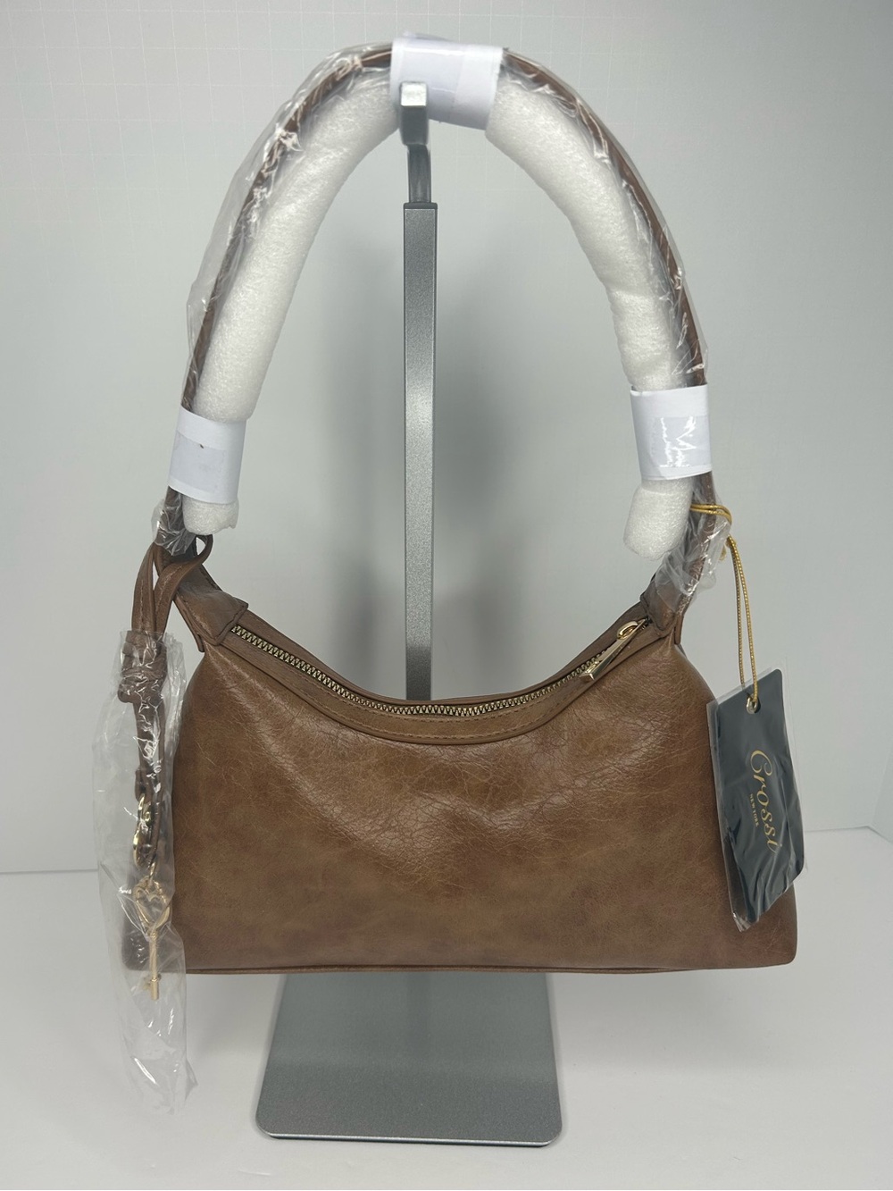 Crossi KAITLYN HEART LOCKET SHOULDER PURSE, Brown Shoulder Bag